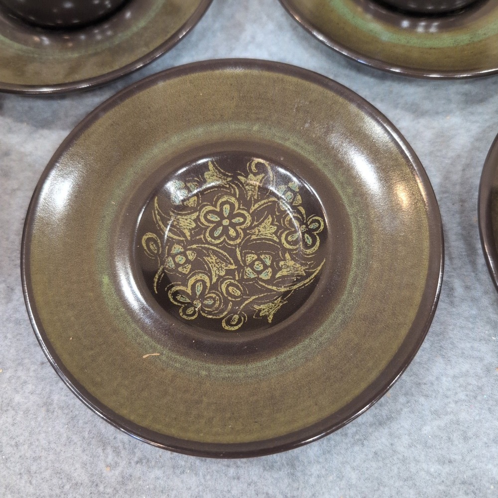 Franciscan Madeira Dark Brown Olive Green Coffee Cup and Saucer Set of 5 - Picture 3 of 10